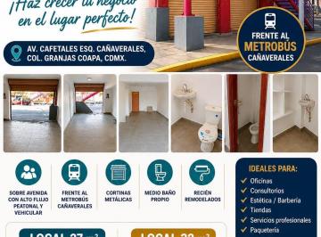 Local comercial de 1 habitación, Tlalpan · Locales Comerciales en Renta Frente Al Metrobús Cañaverales | 27 y 32 m²