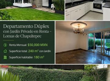 Departamento · 240m² · 2 Recámaras · Departamento Dúplex con Jardín Privado en Renta – Lomas de Chapultepec