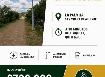 Terreno / Lote · 2500m² · Terreno Campestre en La Palmita San Miguel de Allende a 30 Minutos de Juriquilla Querétaro