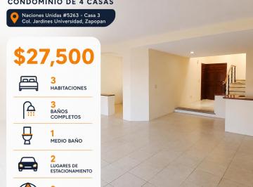 Casa en condominio de 3 habitaciones, Zapopan · 3 Pisos Casa en Renta Sobre Naciones Unidas | Condominio de 4 Casas