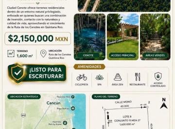 Terreno / Lote , Benito Juárez · Terreno en Venta en Desarrollo Ciudad Cenote (Ruta de Los Cenotes)