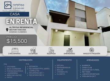 Casa de 3 habitaciones, García · Casa en Renta en Altrysa Residencial Sector Toscana