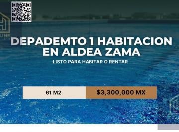 Departamento · 61m² · 1 Recámara · Departamento de 2 Hbaitaciones en Aldea Zama, Listo Para Habitar o Rentar