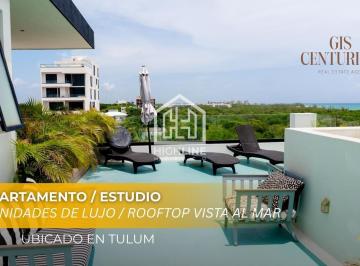 Departamento · 49m² · 1 Recámara · 1 Estacionamiento · Departamento Tipo Estudio con Vista Parcial Al Mar Amueblado en Playa del Carmen | con Rooftop