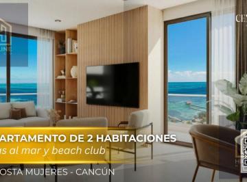 Departamento · 96m² · 2 Recámaras · 1 Estacionamiento · Departamento Lujoso de 2 Habitaciones con Vistas Al Mar y Beach Club en Costa Mujeres Cancun