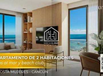 Departamento · 96m² · 2 Recámaras · 1 Estacionamiento · Departamento Lujoso de 2 Habitaciones con Vistas Al Mar y Beach Club en Costa Mujeres Cancun