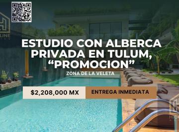 Departamento · 120m² · 1 Recámara · 1 Estacionamiento · Estudio con Alberca Privada en La Veleta Tulum, "Promocion"