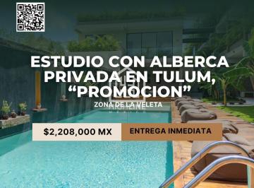Departamento · 120m² · 1 Recámara · 1 Estacionamiento · Estudio con Alberca Privada en La Veleta Tulum, "Promocion"