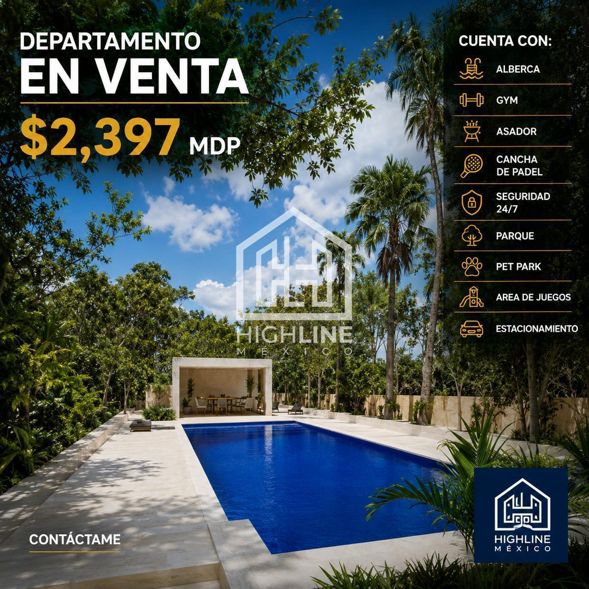 Apartment in Playa del Carmen with 2 or 3 Bedrooms, Pickleball, Padel, Gym, Swimming Pool, and Pet Park