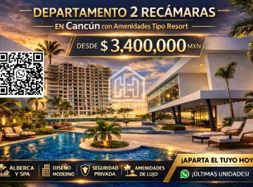Departamento · 87m² · 2 Recámaras · 1 Estacionamiento · Departamento de 2 Recámaras en Cancún con Alberca y Amenidades de Lujo