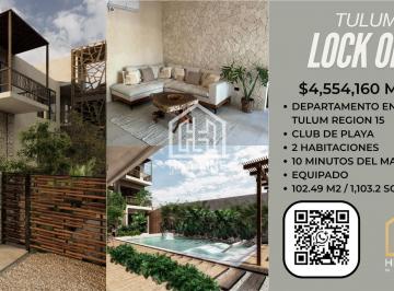 Departamento · 102m² · 2 Recámaras · 1 Estacionamiento · Departamento Venta Tulum, 9 Minutos de La Playa, Lock Off, Jacuzzi, Roof Garden, Beachclub, Alto Roi
