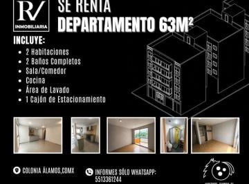 Departamento de 2 habitaciones, Benito Juárez · Renta Departamento 63 m² en Colonia Álamos | 2 Recámaras | 1 Estacionamiento