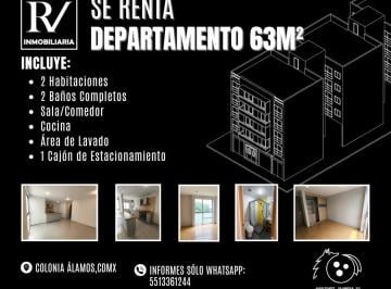 Departamento de 2 habitaciones, Benito Juárez · Renta Departamento 63 m² en Colonia Álamos | 2 Recámaras | 1 Estacionamiento