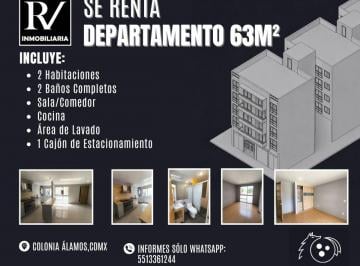 Departamento de 2 habitaciones, Benito Juárez · Renta Departamento 63 m² en Colonia Álamos | 2 Recámaras | 1 Estacionamiento