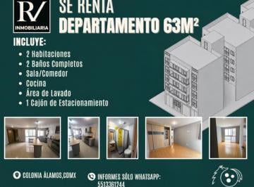 Departamento de 2 habitaciones, Benito Juárez · Renta Departamento 63 m² en Colonia Álamos | 2 Recámaras | 1 Estacionamiento