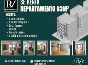 Departamento de 2 habitaciones, Benito Juárez · Renta Departamento 63 m² en Colonia Álamos | 2 Recámaras | 1 Estacionamiento