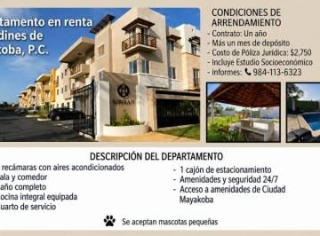 Departamento de 3 habitaciones, Solidaridad · Departamento en Renta Jardines de Mayakoba en P. C.