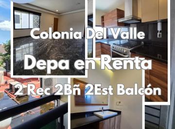 Departamento de 2 habitaciones, Benito Juárez · Renta de Departamento en Col. del Valle, 90 m², 2 Recámaras 2 Baños 2 Estacionamientos, Roof Garden