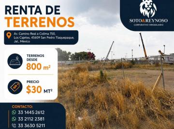 Terreno industrial , San Pedro Tlaquepaque · Renta de Terrenos | Camino Real a Colima Desde 800 m²