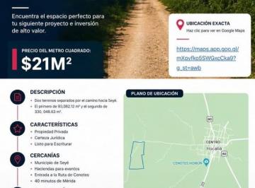Terreno / Lote , Seyé · Terreno 42 Hectáreas — Carretera Seyé - Hocabá, Yucatán | $21/m²