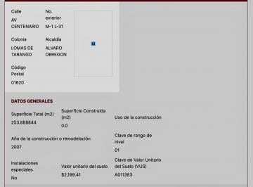 Terreno / Lote , Alvaro Obregón · Se Vende Terreno en Av Centenario