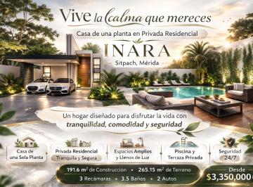 Casa de 3 habitaciones, Mérida · Casa en Venta Una Planta Privada Inara 3 Recamaras y Piscina