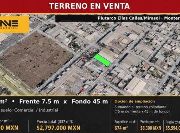 Terreno / Lote · 337m² · Terreno Industrial en Venta Zona Plutarco Elias Calles - Mirasol - Monterrey