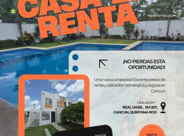 Casa · 62m² · 2 Recámaras · 1 Estacionamiento · Renta Cancun Real Oasis 2 Recamaras, Privada, Seguridad Alberca