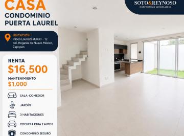 Casa en condominio de 3 habitaciones, Zapopan · Condominio Puerta Laurel Casa en Renta Zapopan