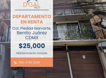 Departamento de 3 habitaciones, Benito Juárez · Departamento en Renta – Col. Piedad Narvarte