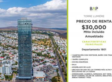 Departamento de 1 habitación, León · Departamento de Lujo Amueblado en Renta en Torre Lumiére