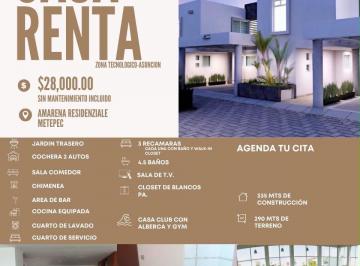 Casa · 3 Recámaras · 3 Estacionamientos · Casa en Renta en Amarena, Metepec