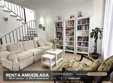 Casa en condominio · 180m² · 3 Recámaras · 2 Estacionamientos · Casa Renta 180 m² 3 Rec Amueblada Jardin | Torre de Piedra Juriquilla | 27,000