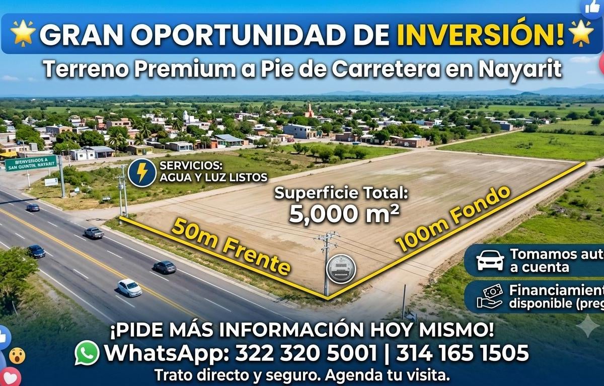 Terreno Premium a Pie de Carretera