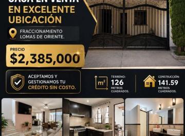 Casa de 3 habitaciones, Aguascalientes · Casa en Venta con Excedente de Terreno/ Fraccionamiento Lomas de Oriente/ 3 Recamaras / 2.5 Baños.