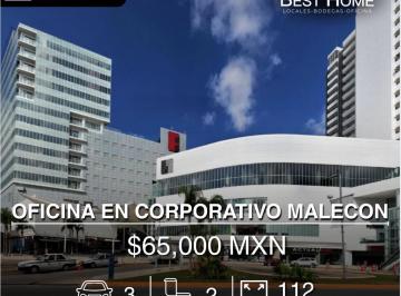 Oficina · 112m² · 3 Estacionamientos · Oficina en Renta de 112 m² en Corporativo Malecón, Cancún