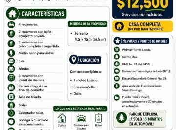 Casa de 4 habitaciones, León · Renta de Casa en Fraccionamiento Santo Domingo León Gto.