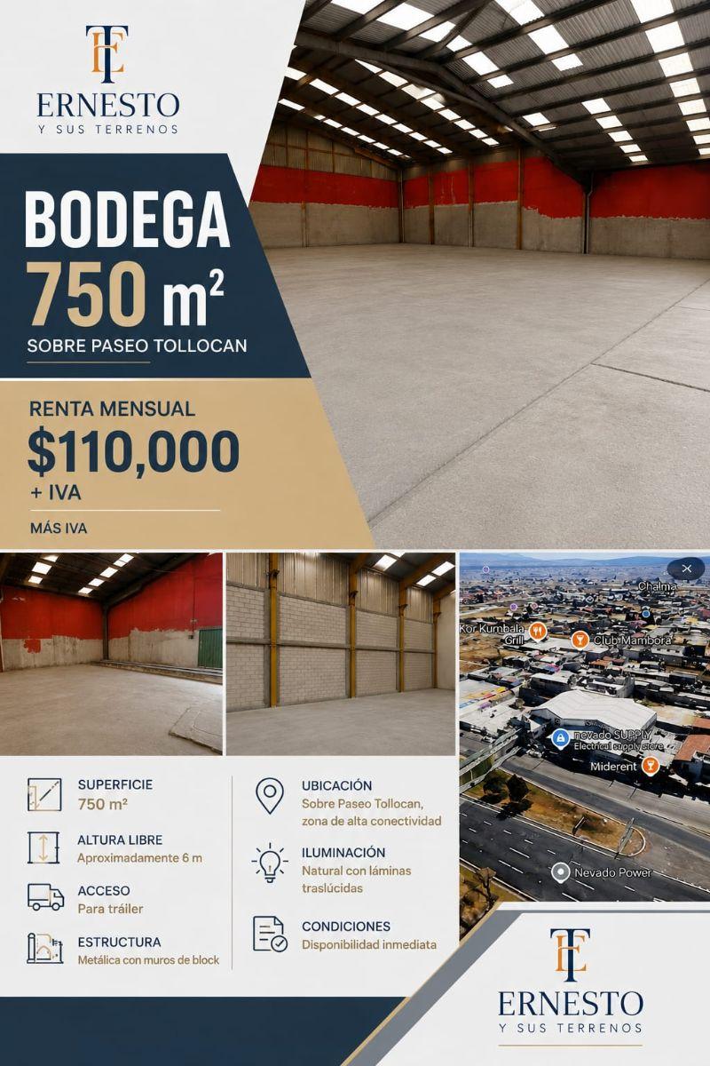 Commercial Warehouse for Rent in Toluca, 750 m&sup2;