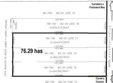 Terreno / Lote · 1m² · 10 Estacionamientos · Terreno en Venta, 76.39 Has, Oportunidad/escriturado, Carretera Cancún - Francisco May, Cancún