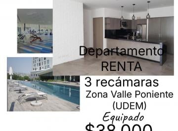 Departamento · 108m² · 3 Recámaras · 2 Estacionamientos · Departamento en Renta Tule, Zona Valle Poniente