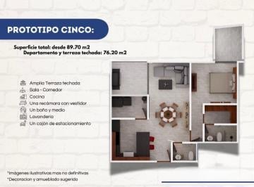 N/A · Departamento Prototipo Cinco, 76.20 m², 1 Recamara, 1.5 Baños y Terraza