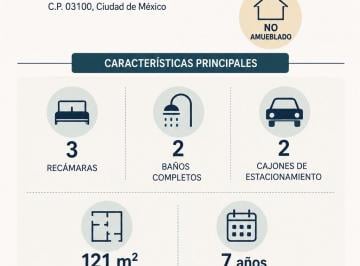 Departamento de 3 habitaciones, Benito Juárez · Departamento en Renta en del Valle Centro