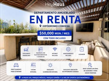 Departamento de 2 habitaciones, Cuauhtémoc · Departamento en Renta en La Condesa