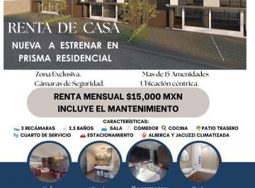 Casa en condominio Renta 100m² de 3 habitaciones · Renta de Casa a Estrenar