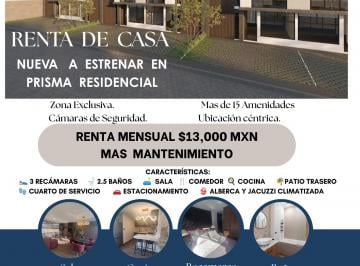 Casa en condominio de 3 habitaciones Renta MN 13,000 · Renta de Casa a Estrenar