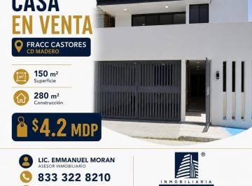 Casa · 280m² · 4 Recámaras · 2 Estacionamientos · Casa en Venta Col. Los Castores, Cd. Madero, Tam