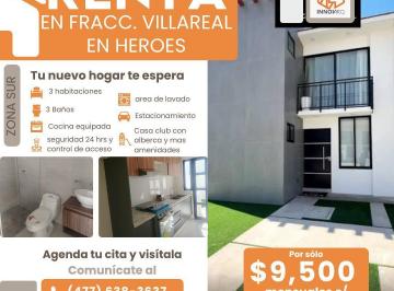 Casa · 3 Recámaras · 2 Estacionamientos · Casa en Renta en Fracc. Villa Real (Heroes)