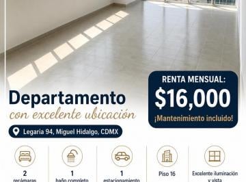 Departamento de 2 habitaciones, Miguel Hidalgo · Departamento con Hermosa Vista Panorámica a 10 Minutos de Polanco