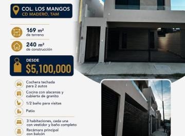 Casa · 240m² · 3 Recámaras · 2 Estacionamientos · Casas en Venta Col. Los Mangos Cd. Madero, Tam.
