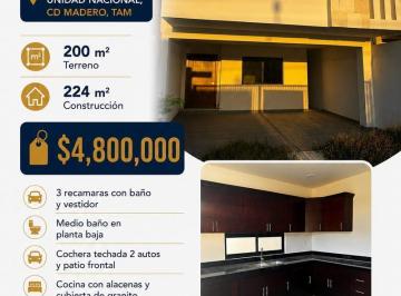 Casa · 224m² · 3 Recámaras · 2 Estacionamientos · Casa en Venta en La Ampl Unidad Nal. Cd. Madero, Tam.